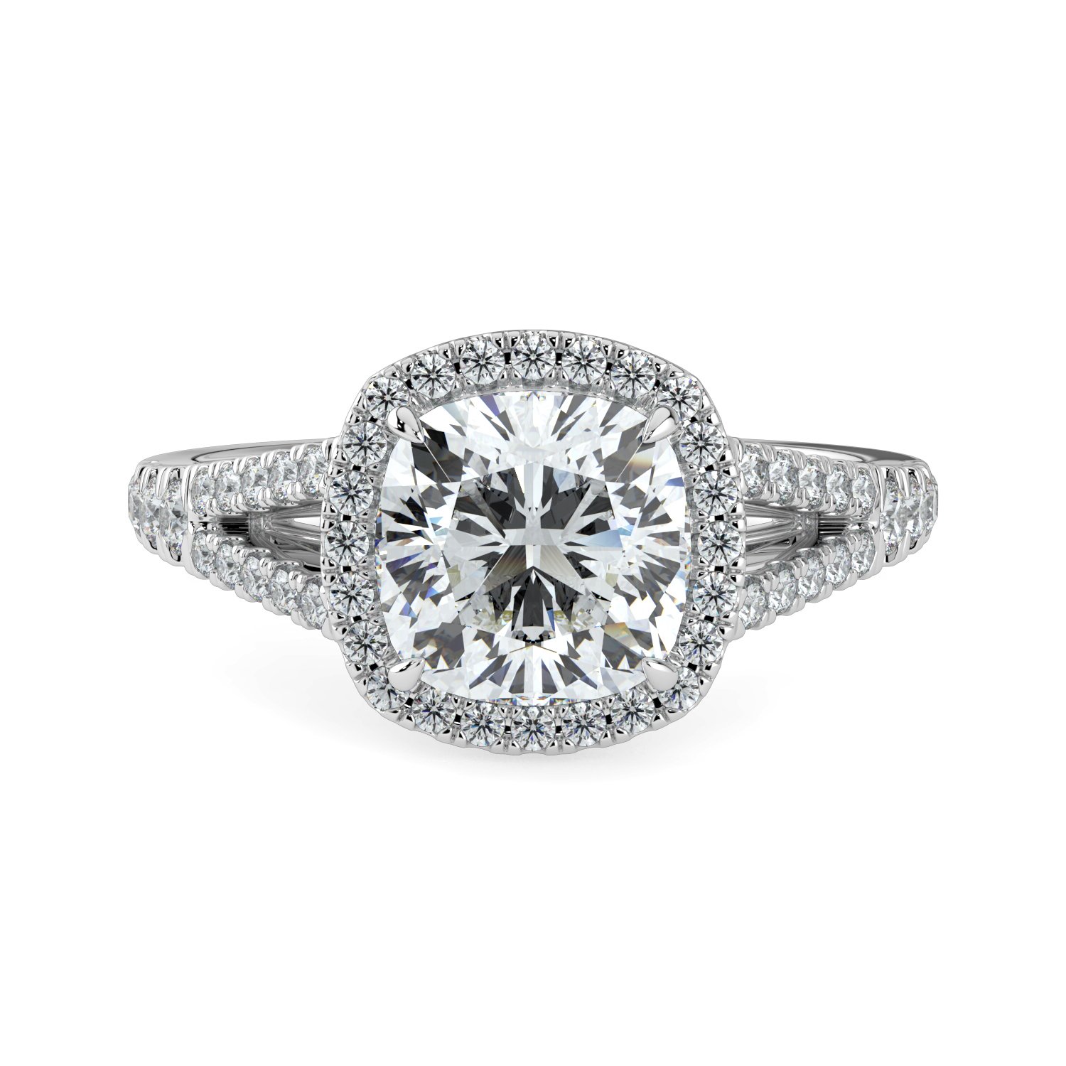 Cushion Halo Split Shank Engagement Ring