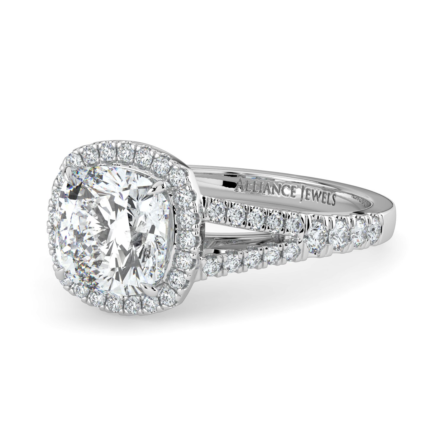 Cushion Halo Split Shank Engagement Ring