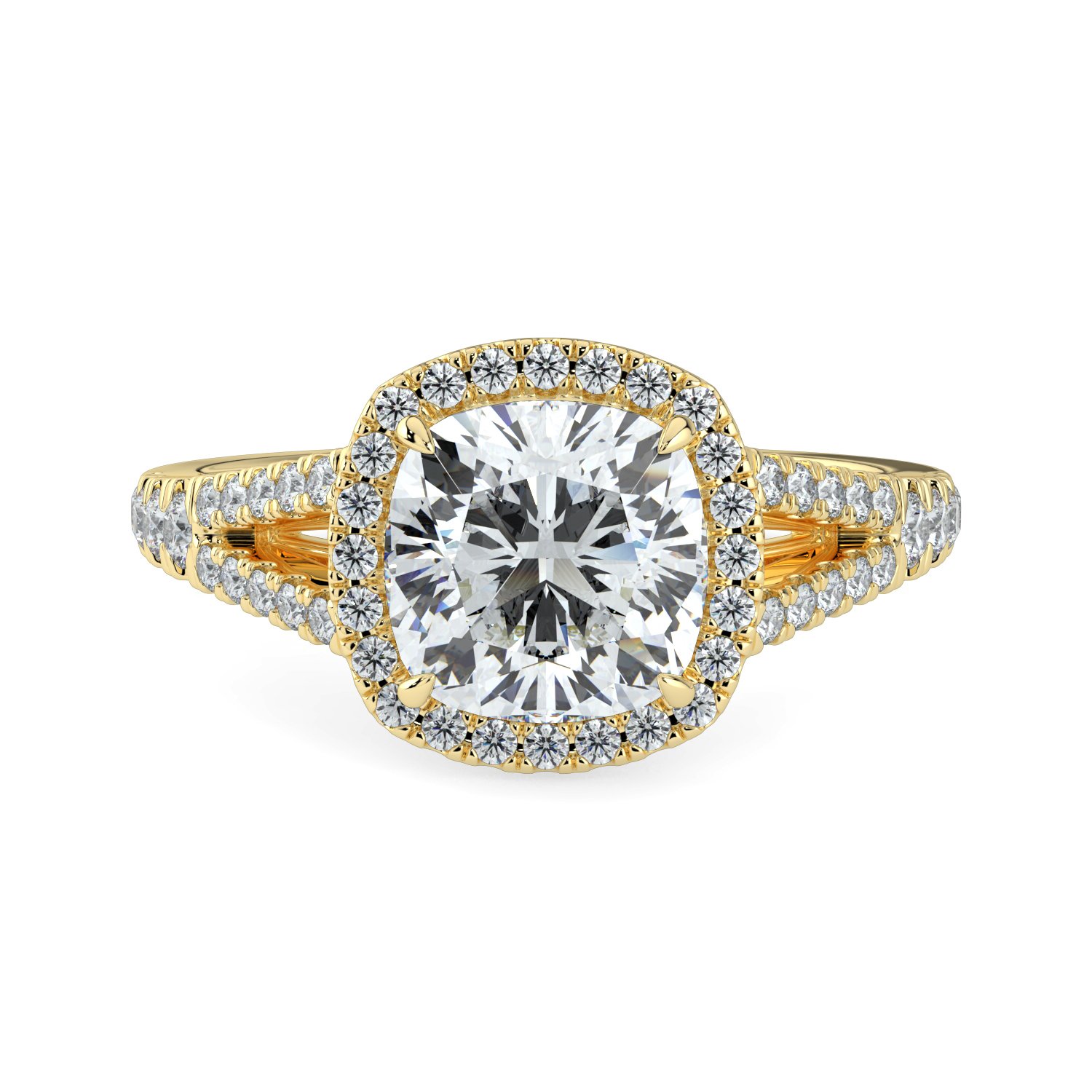 Cushion Halo Split Shank Engagement Ring