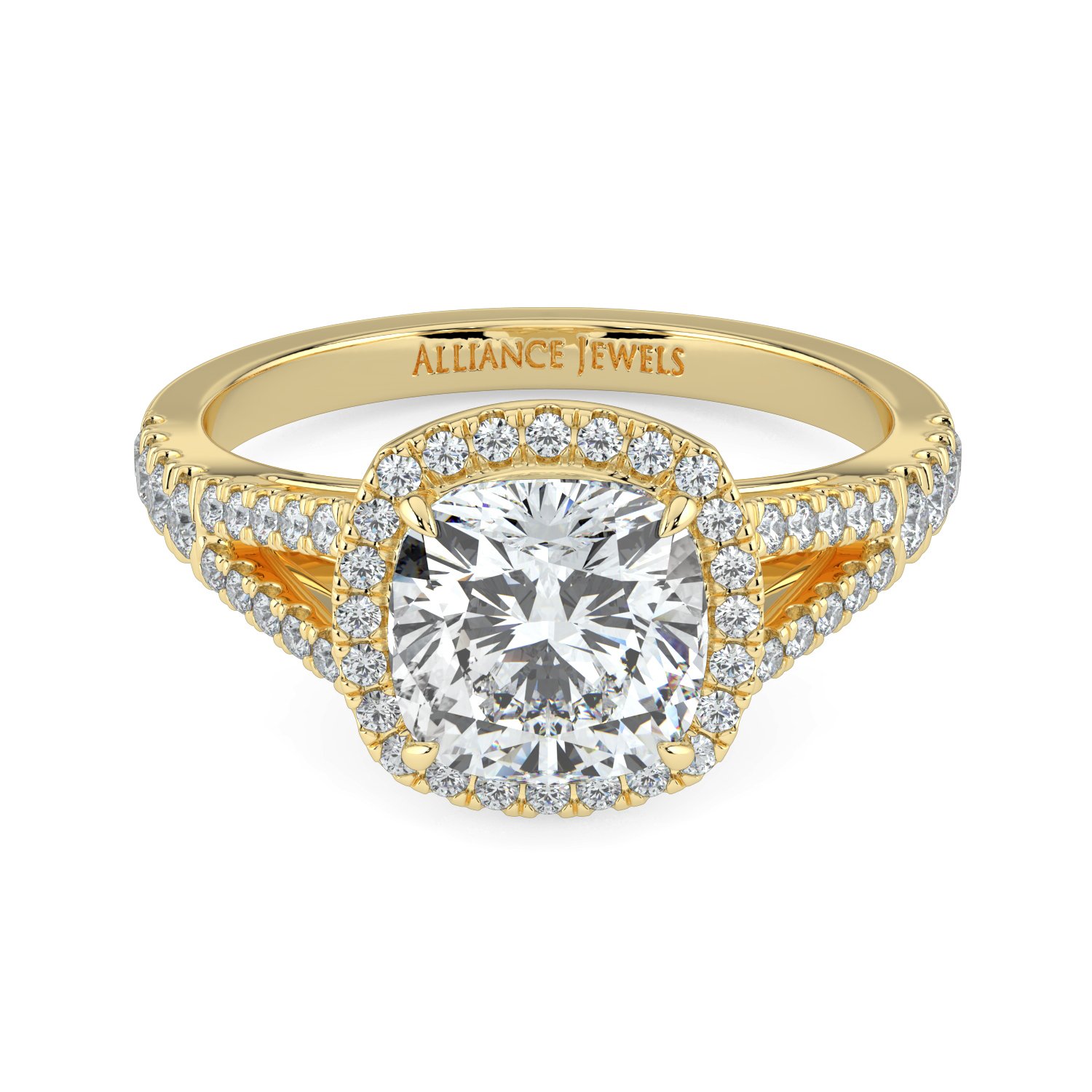 Cushion Halo Split Shank Engagement Ring