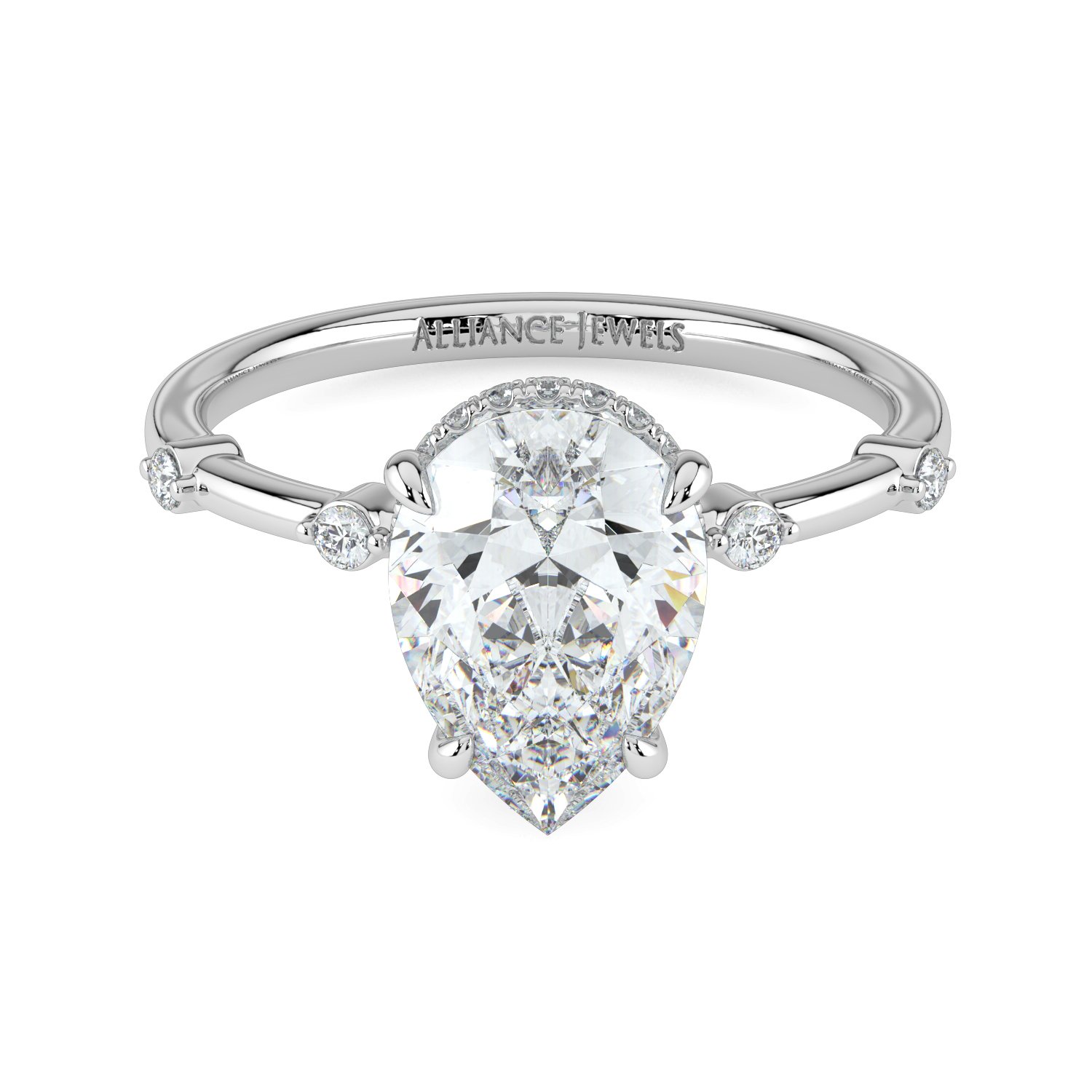 Pear Hidden Halo Spaced out Engagement Ring