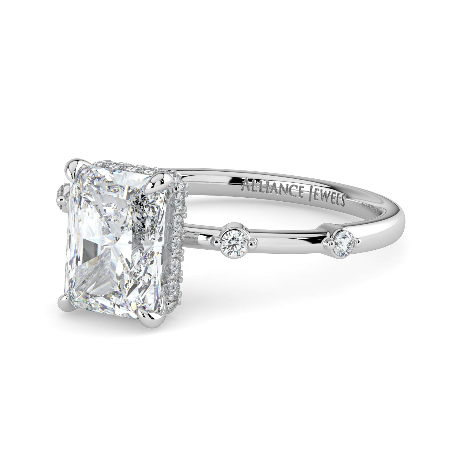 Radiant Hidden Halo Spaced out Engagement Ring